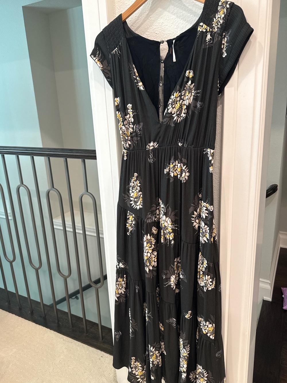 Free People Black Floral Maxi Dress with Yellow & White Accents